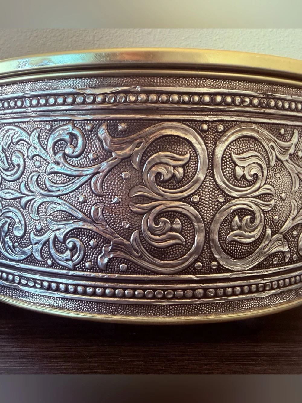 Vintage Guildcraft Embossed Footed Tin Container New York USA